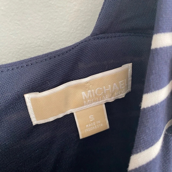 MICHAEL Kors  Coastal Navy White Striped Dress Leather Gold Buckles Small - Picture 10 of 15